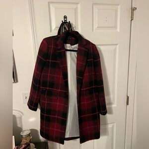 red and black coat
